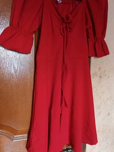 Red dress with frilly sleeves