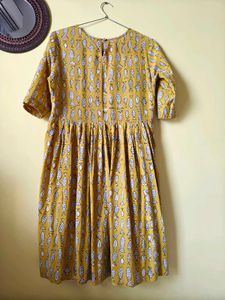 Mustard Fish Print Cotton Dress