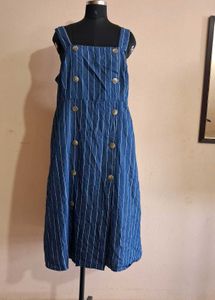 Striped Button-Front Jumper Dress