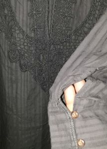 Grey Striped Cotton Embroidered Tunic🌚