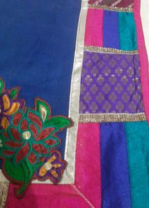 Blue Patchwork Border Saree