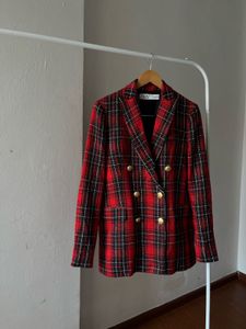 ZARA RED Checked Double Breasted Blazer