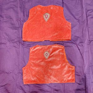 Embroidered Orange velvet shrug, jacket
