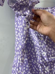 Ditsy Floral Print Flounce Sleeve Dress