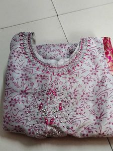 Grey pink Floral Embroidered kids dress...
