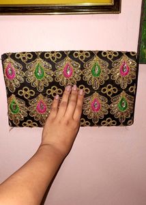 Bag, Handclutch, Clutch, With Gold Embroidery ❤ Can Fit In Lots Of Stuff, Very Handy
