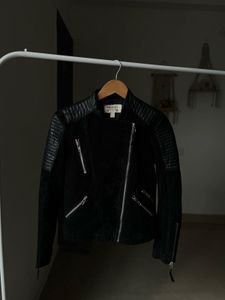 MANGO BLACK LEATHER &amp; SUEDE BIKER JACKET