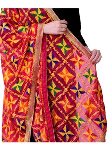 Women&#39;s Embroidered Phulkari Chiffon Dupatta