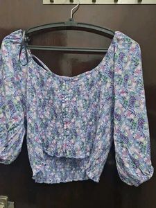 NUON Floral Smocked Crop Top XL