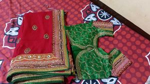 Sale- Red Heavy Saree with green blouse