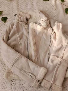 Cream Faux Shearling Biker Jacket