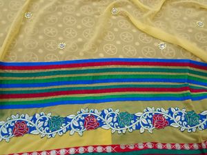 Embroidered Blue &amp; Yellow Sari