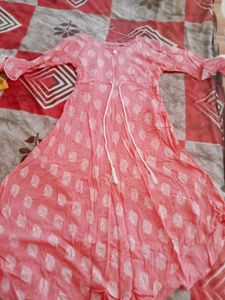 Peach Leaf Print Dress