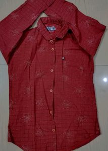 Red Patterned Button-Up Shirt