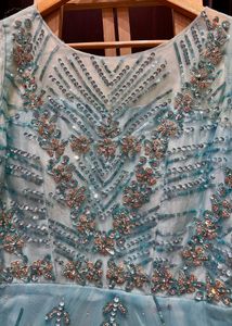 Sky Blue Hand Embroidered Ethnic Gown