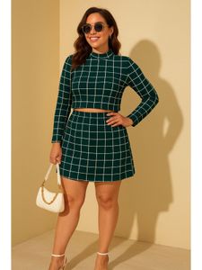 Green Grid Coord Set Cropped Top + Skirt