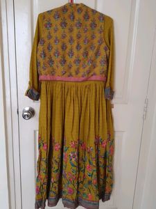 A-line Kurta with printed waistcoat