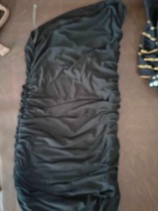 Black One-Shoulder Ruched Dress