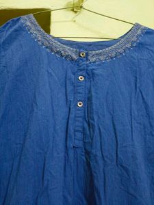 Blue Printed Kurta With Shrug