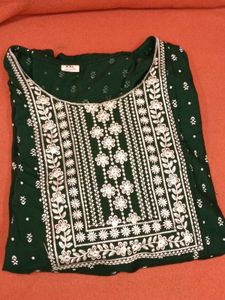 GentlyUsed DarkGreen Embroidered Kurti+Dupatta XXL