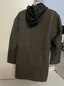branded winter Olive Plaid Hooded Coat