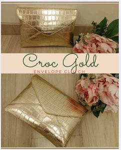 Croc Stud Gold Envelope Clutch