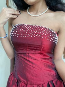 Burgundy Beaded Party Dress