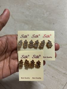 White And Golden Diamond Earrings