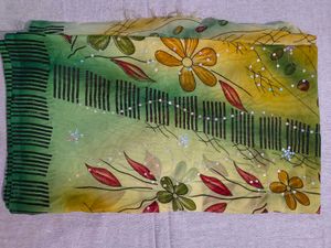 Green Floral Print Saree