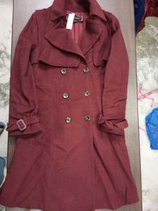 Maroon Woolen Coat With Slim Design