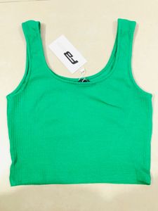 Stylish Green Ribbed Crop Tank Top – Size S