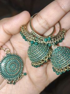 Green Jhumka Earrings