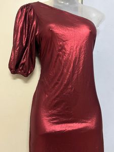 Burgundy One-Shoulder Party Dress