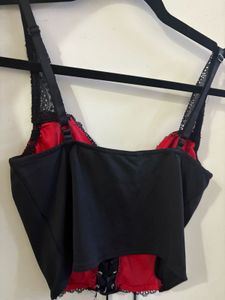 Red &amp; Black Lace Bustier Top
