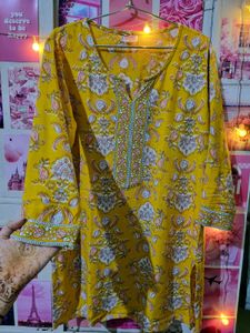 New Pretty Mustard Rajasthani Print Kurti Women