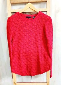 Red Textured Pullover Sweater Size-36