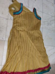 Golden A-line Kurta With Dupatta
