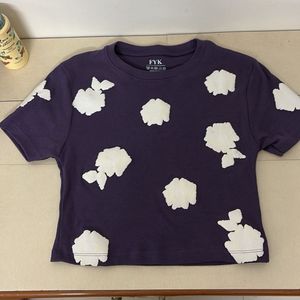 Purple Crop Top With White Floral