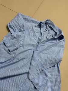 ZARA Oversized Striped Poplin Shirt – Light Blue &amp;