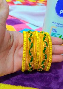 Yellow Embroided Kada Set