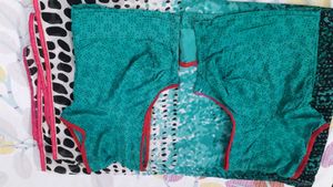 Aqua &amp; Black Polka Dot Print Fabric Saree n Blouse