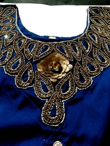 Royal Blue Beaded Gown with Lahanga Net Chunni