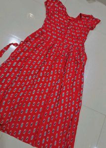 Red Printed Midi Dress