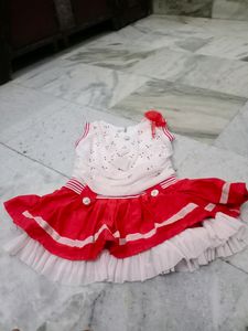 Beautiful White And Red Colors Frock