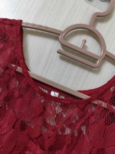Burgundy Lace Bell Sleeve Dress