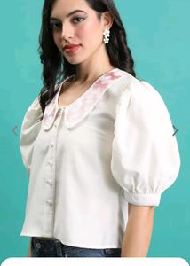 White Collar Puff Sleeves Casual Top/Shirt