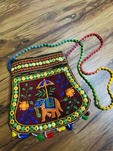Embroidered Elephant Crossbody Bag