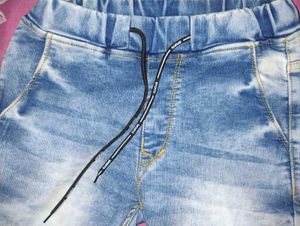 Trendy Blue Faded Elastic Waist Jeans