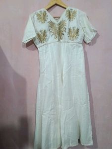 white anarkali suit with plazo