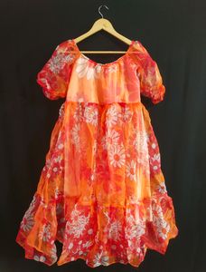 Vintage Orange Floral Tiered Dress